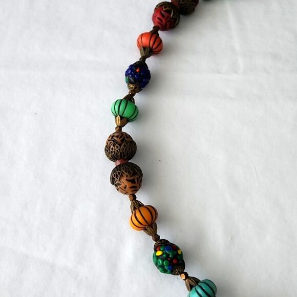 Vintage Brass Beaded Statement Necklace | Handmade Bold Jewelry - Picture 3 of 6